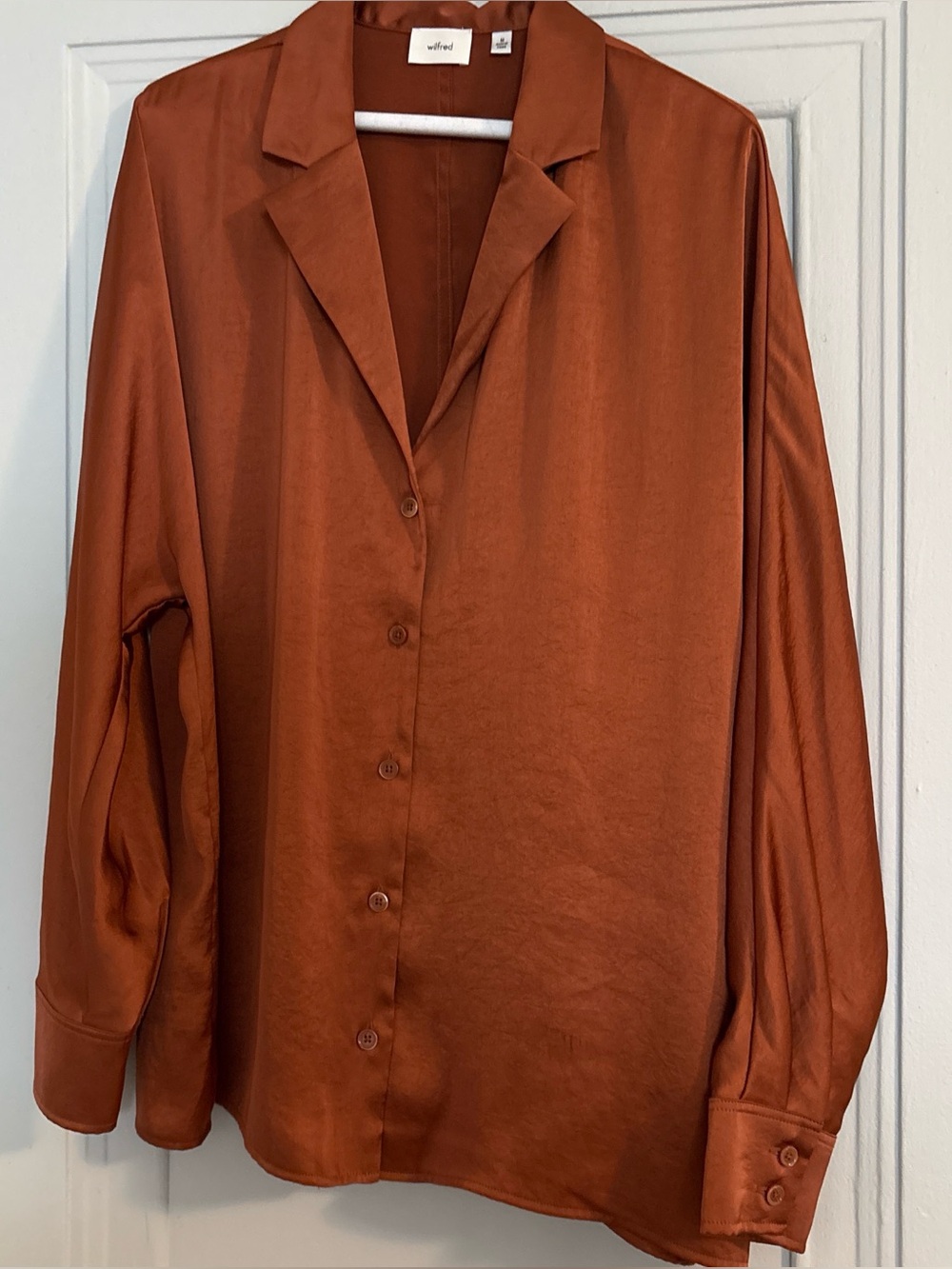 Wilfred Men's Rust-Orange Satin Button-Down Shirt